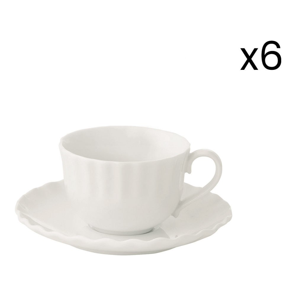 6 Porcelain Coffee Cups & Saucers 110 ml Onde White