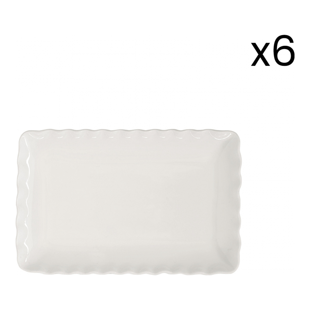 6 Porcelain Rect. Plates 20X13 Cm Onde White