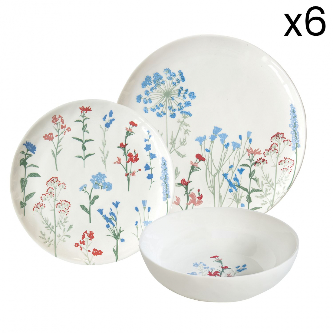 Set 12 Plates (4 Side Plates. 4 Soup Plates. 4 Dinner Plates) Mille Fleurs