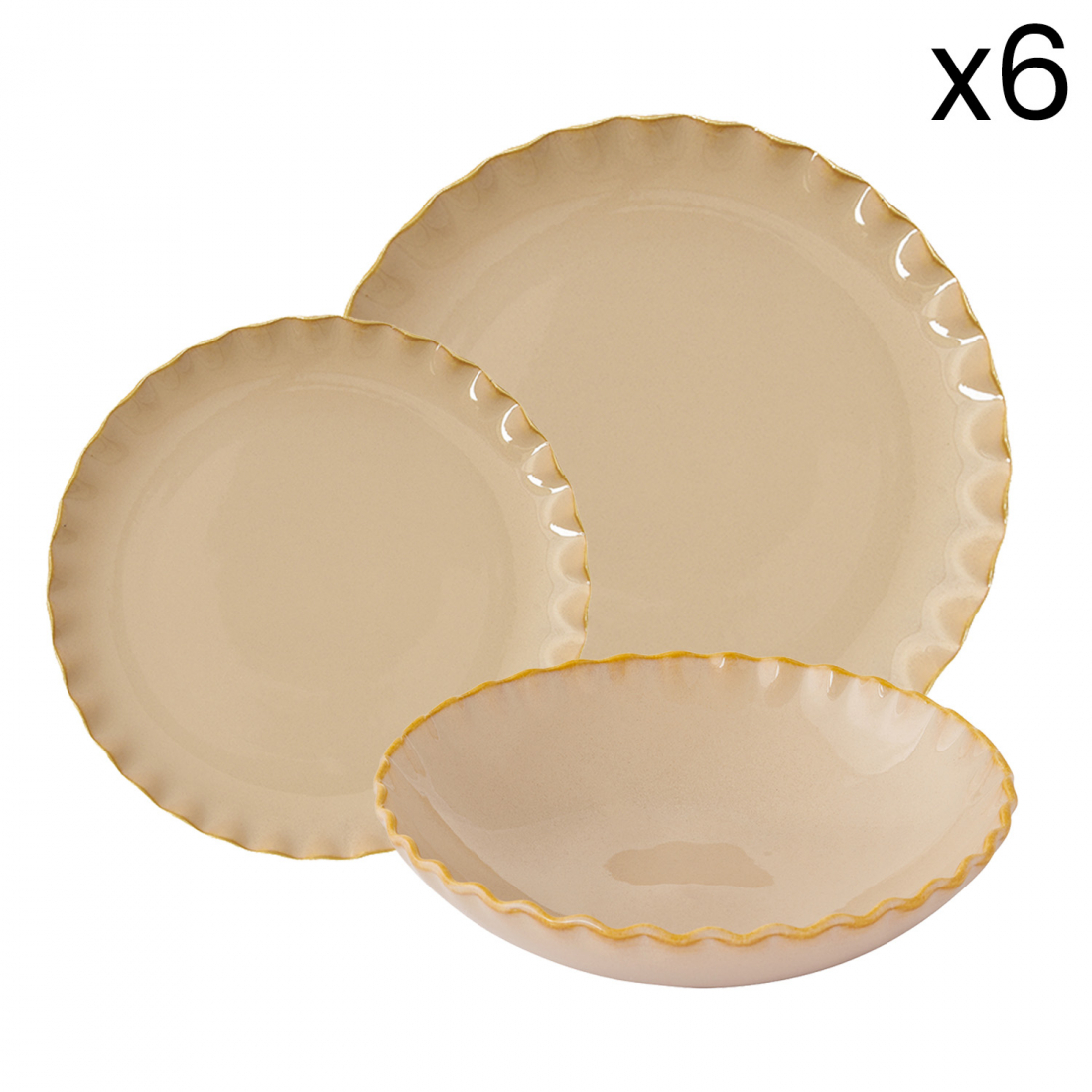 Set 18 Plates (6 Side Plates. 6 Soup Plates. 6 Dinner Plates) - Onde