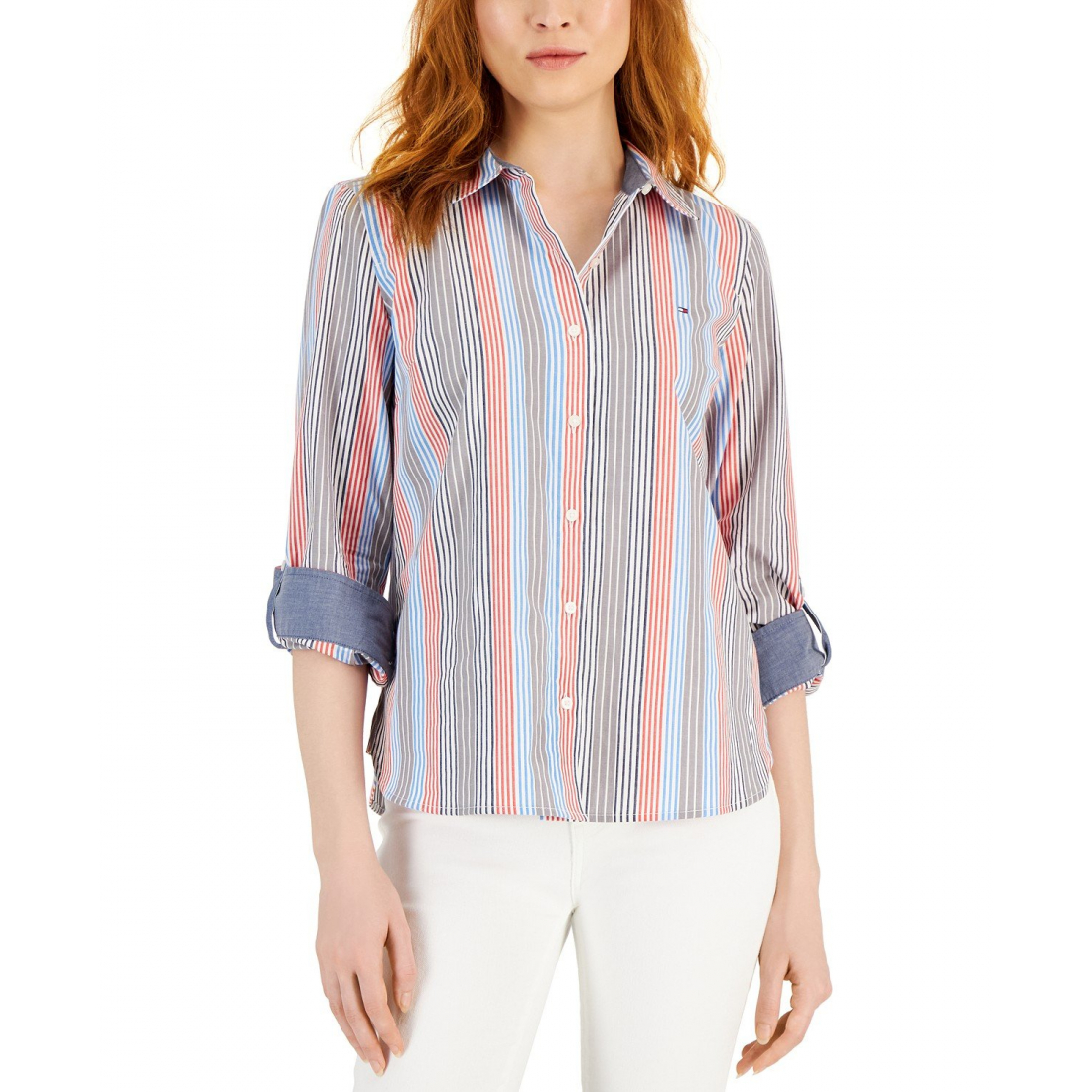 Chemise 'Striped Roll Tab Button Up' pour Femmes