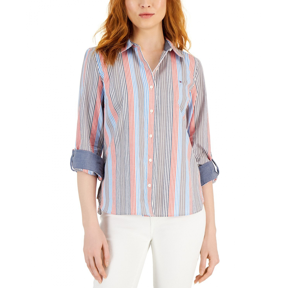 'Striped Roll Tab Button Up' Hemd für Damen