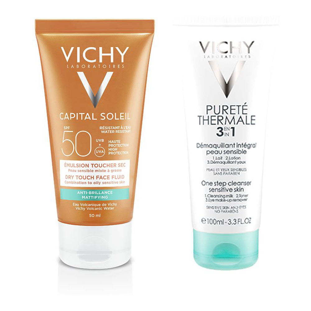 'Emulsion Toucher Sec SPF50+  Lait Démaquillant 3en1' Suncare Set - 2 Pieces