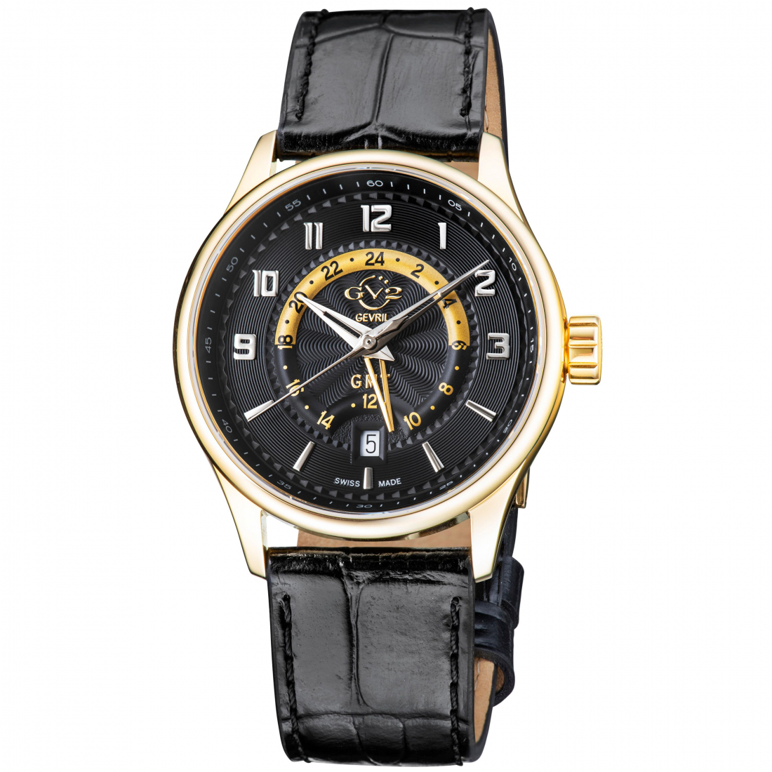 Men's Giromondo Black Dial Black Calfskin Leather Watch