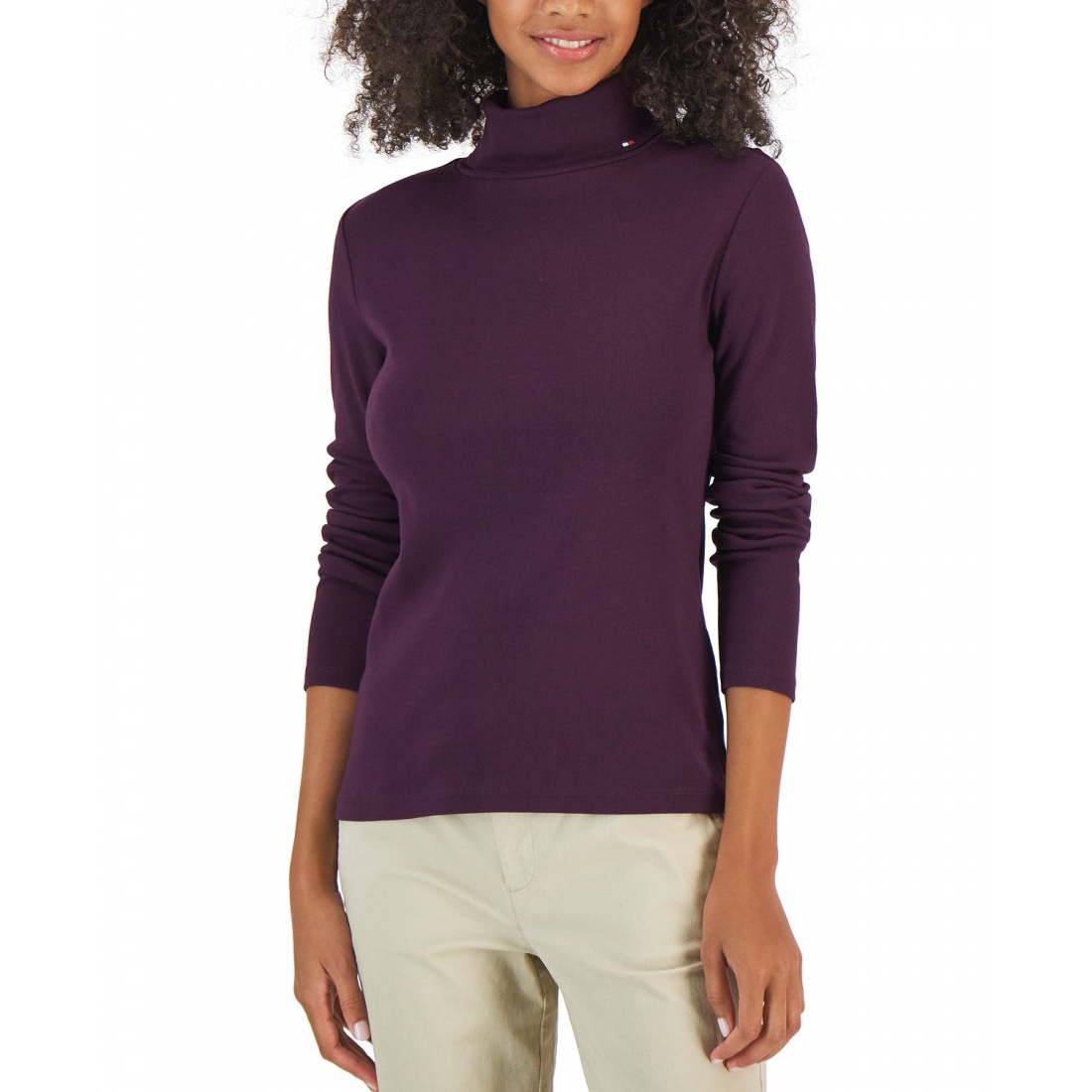 Long Sleeve Cotton Turtleneck Top pour Femmes