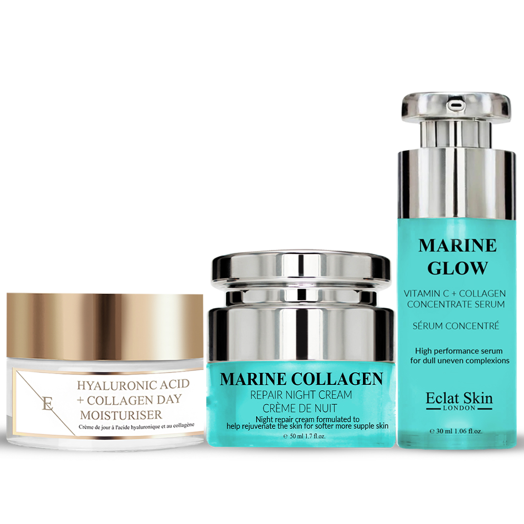 'Hyaluronic Acid & Collagen + Marine Glow + Marine Collagen ' Concentrate Serum, Day Cream, Night Cream