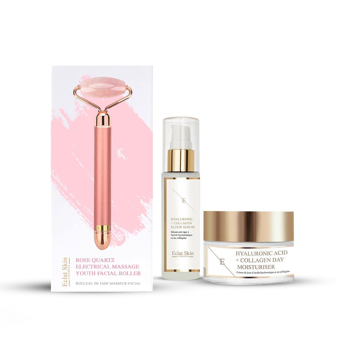 'Rose Quartz + Hyaluronic Acid & Collagen' SkinCare Set - 3 Pieces