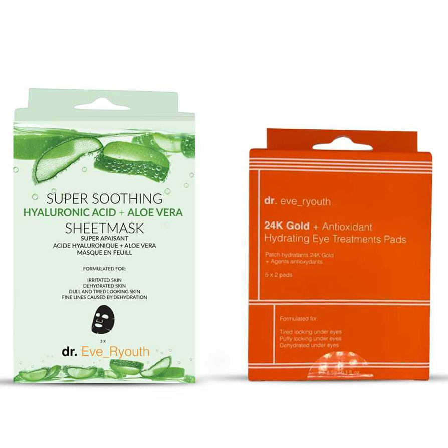 'Super Soothing Hyaluronic Acid & Aloe Vera + 24K Gold Antioxidan' Masks Set - 2 Pieces