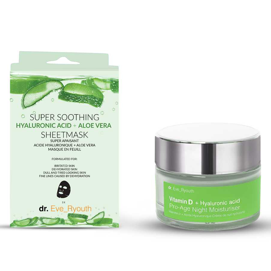 'Hyaluronic Acid Aloe Vera + Vitamin D & Hyaluronic Acid Pro-Age' Night Cream, Sheet Mask - 2 Pieces