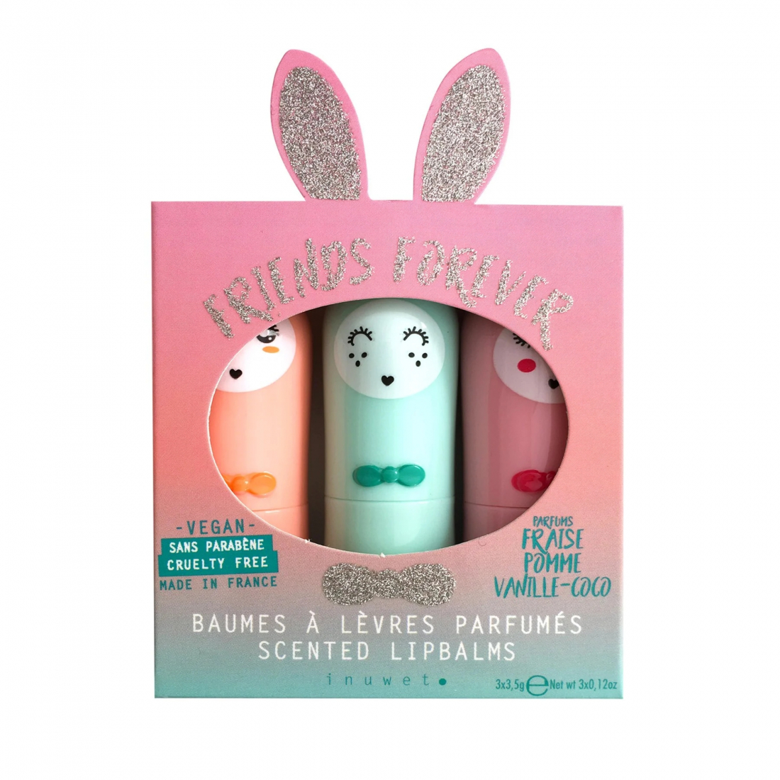 'Friends Forever' Lip Balm Set - Glitter Aqua 3 Pieces