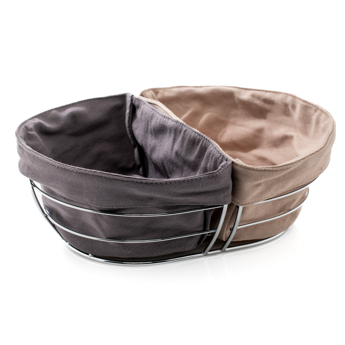 Bread Basket In Metal And Fabric 2 Compartments