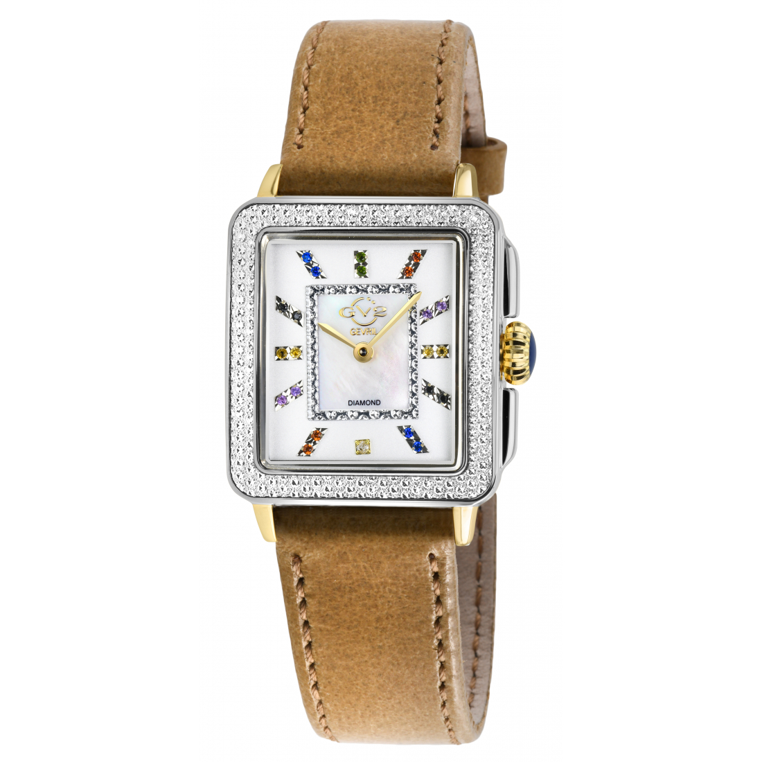 GV2 Women's Padova Gemstone Watch, Geniuine Light Tan Lether Strap