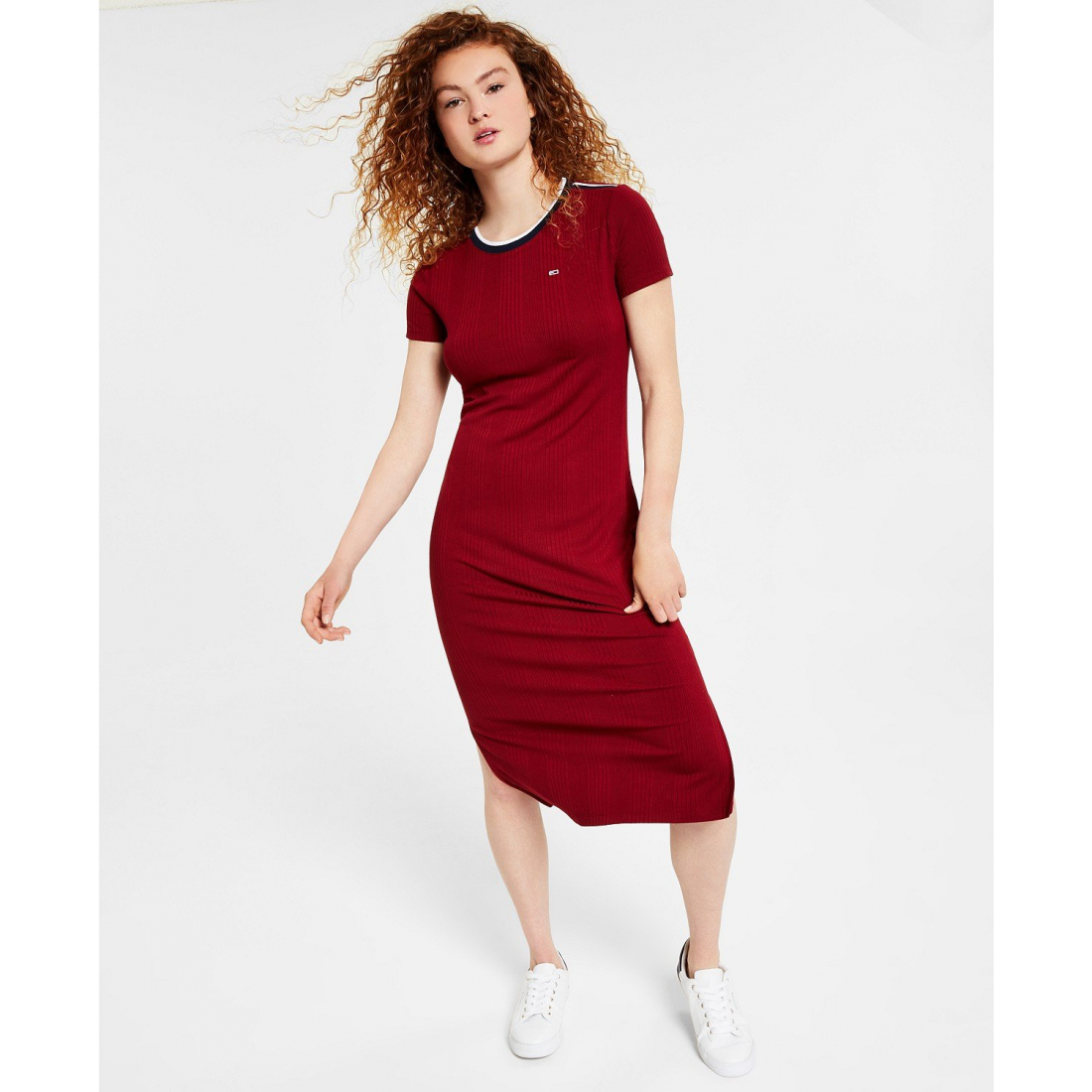 Women's 'Striped-Neck' Midi Dress