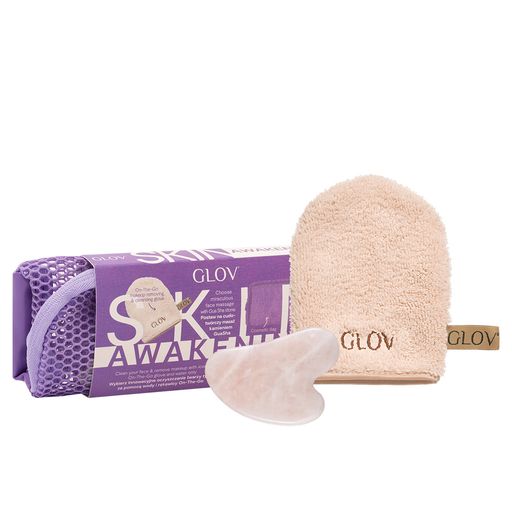 Skin Awakening Set | Water-Only Makeup Removing Mitt With Rose Quartz Gua Sha Massage Stone