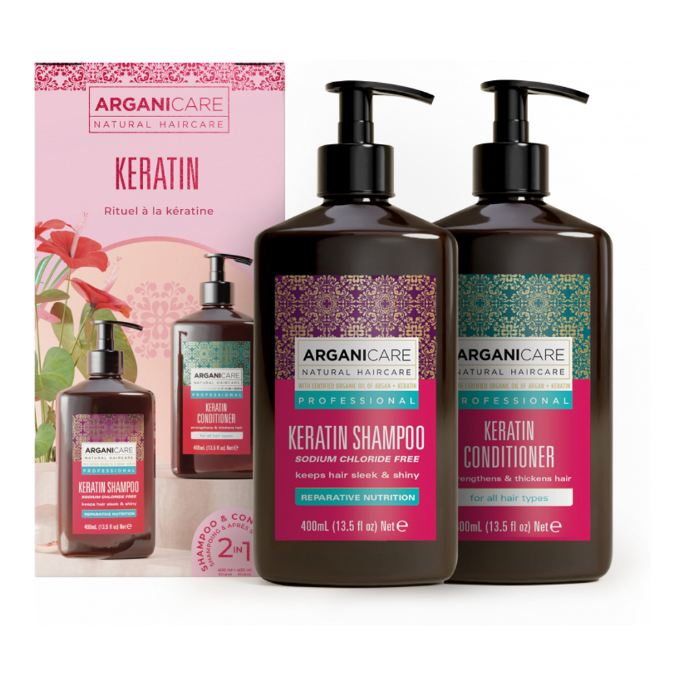 'Coffret Shampooing + Après-shampooing Kératine' - 400 ml, 2 Pièces