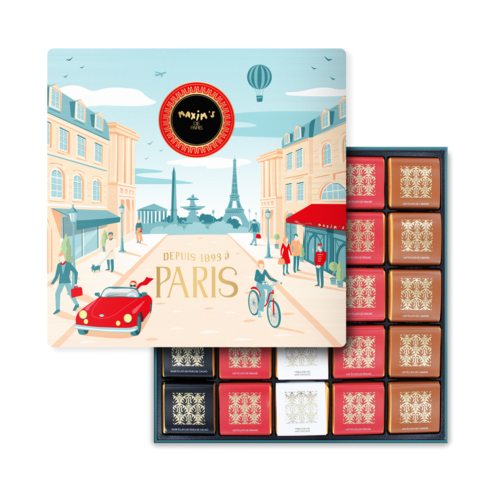 Square Tin of 50 chocolate squares - Paris design