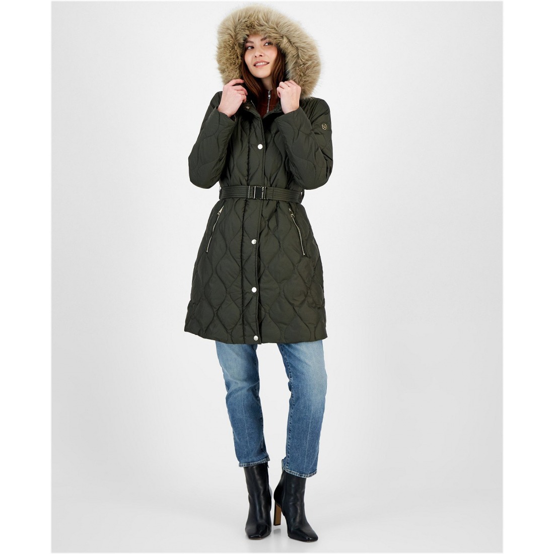 Manteau matelassé 'Belted Hooded' pour Femmes