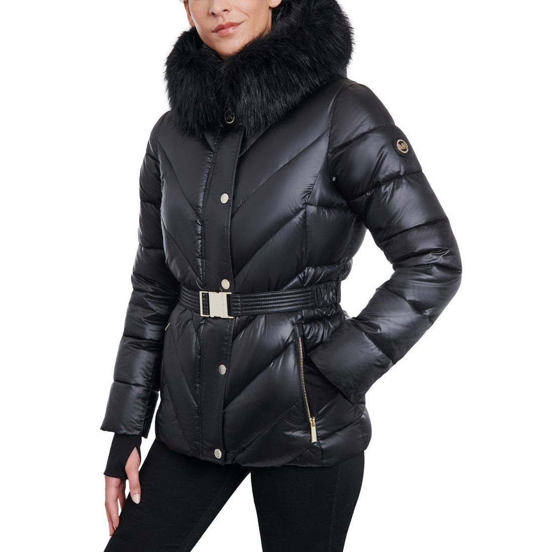 Manteau matelassé 'Shine Belted Hooded' pour Femmes