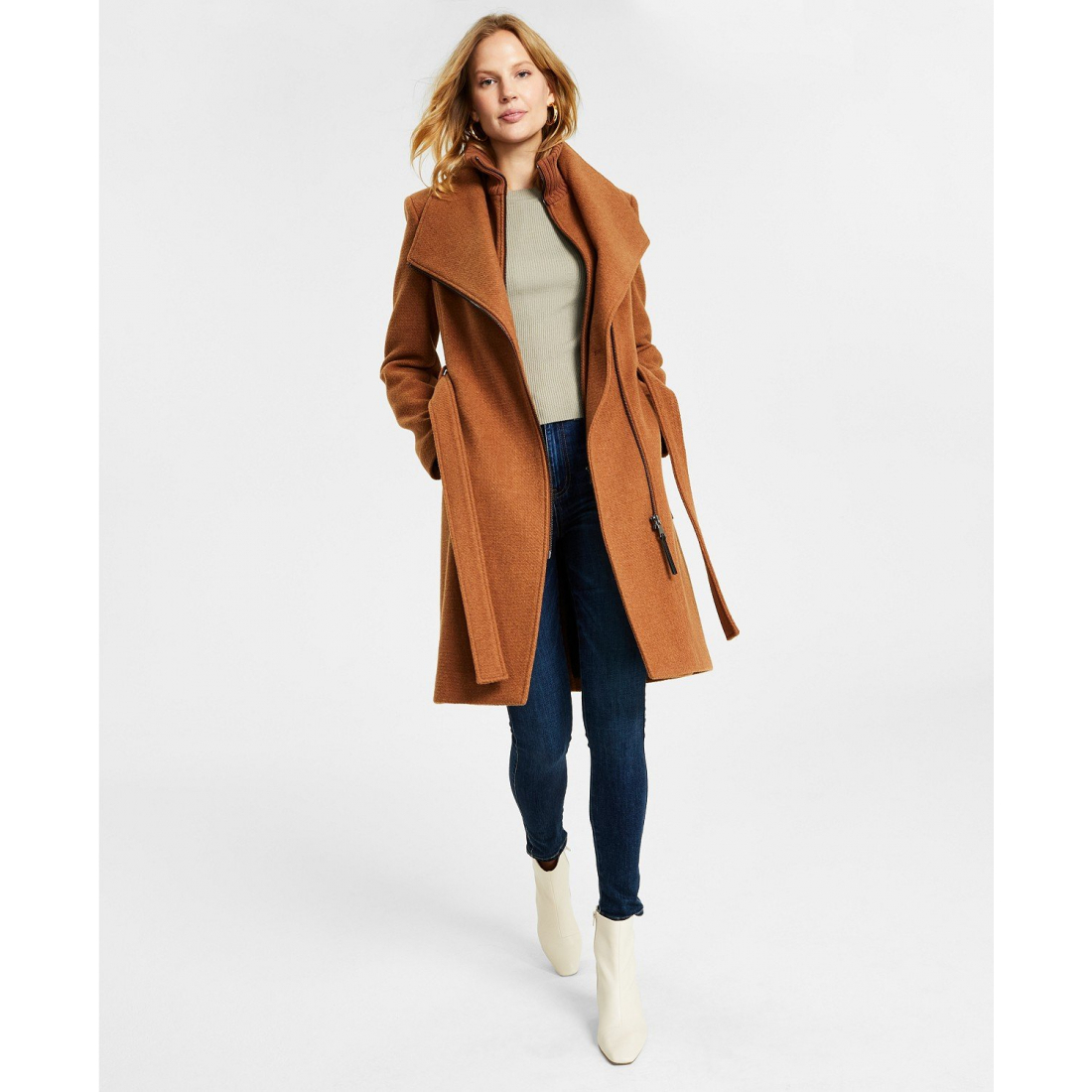 'Wool Blend Belted Wrap Coat' pour Femmes