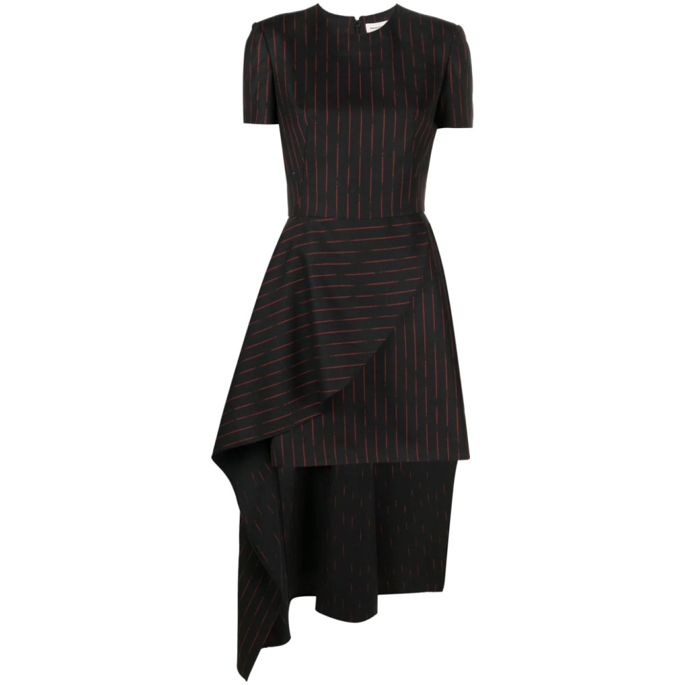 'Asymmetric Pinstripe' Kleid mit kurzem Ärmeln für Damen