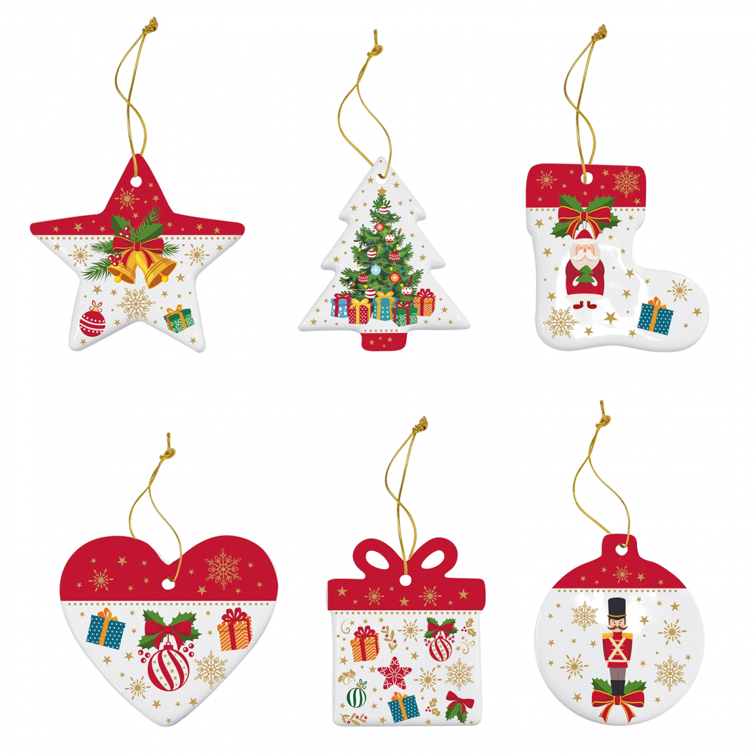 Set 6 Porcelain Christmas Tree Decoration Dia.Cm.7 In C.Box Christmas Ornaments