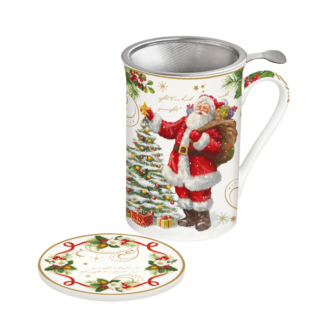 Mug Et Dessous De Verre En Porcelaine Avec Infuseur Dans Une Boîte Couleur Magic Christmas