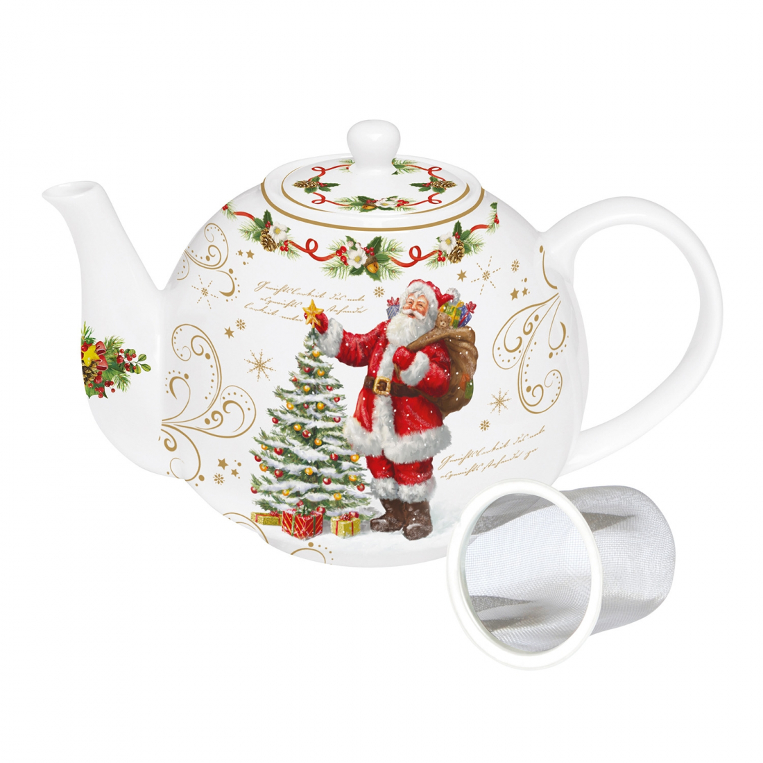 1 Lt Porcelain Teapot With Magic Christmas Infuser