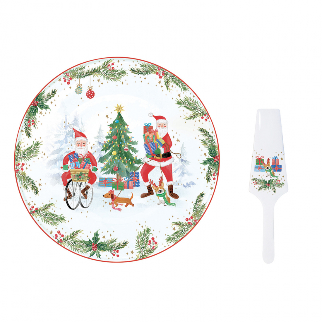 Assiette À Gâteau Ø 32 cm Avec Spatule En Porcelaine Dans Une Boîte Couleur Joyful Santa