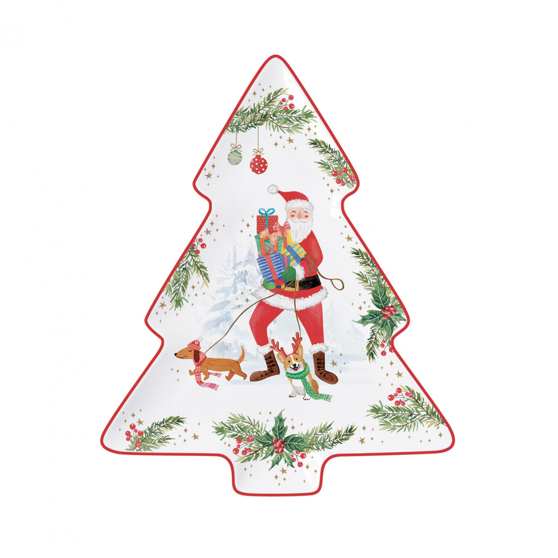 Assiette En Porcelaine En Forme De Sapin 20,5X25,5 cm En Boîte Couleur Joyful Santa