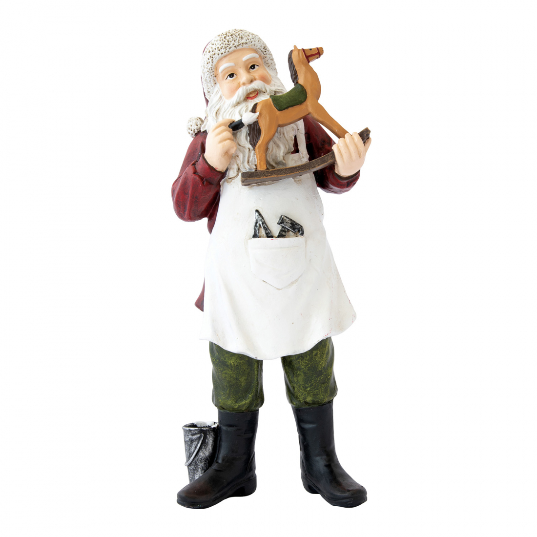 Polyresin Santa Claus Figurine With Rocking Horse Christmas Figurines