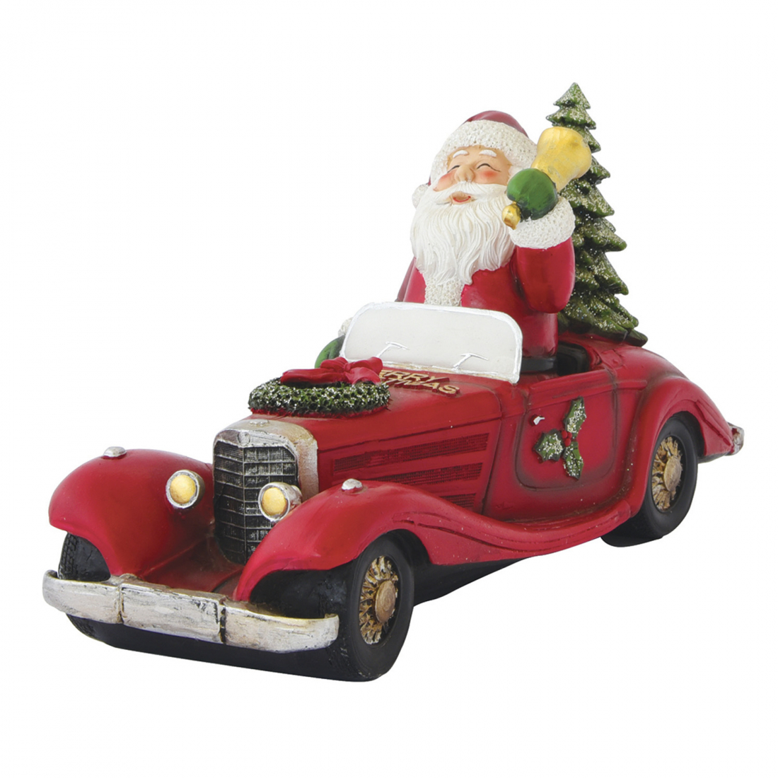 Figurine Père Noël En Polyrésine Avec Voiture Figurines De Noël