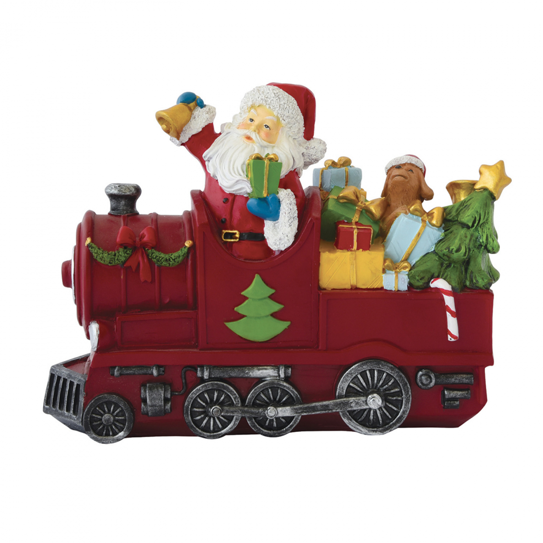 Polyresin Santa Claus Figurine With Train Christmas Figurines