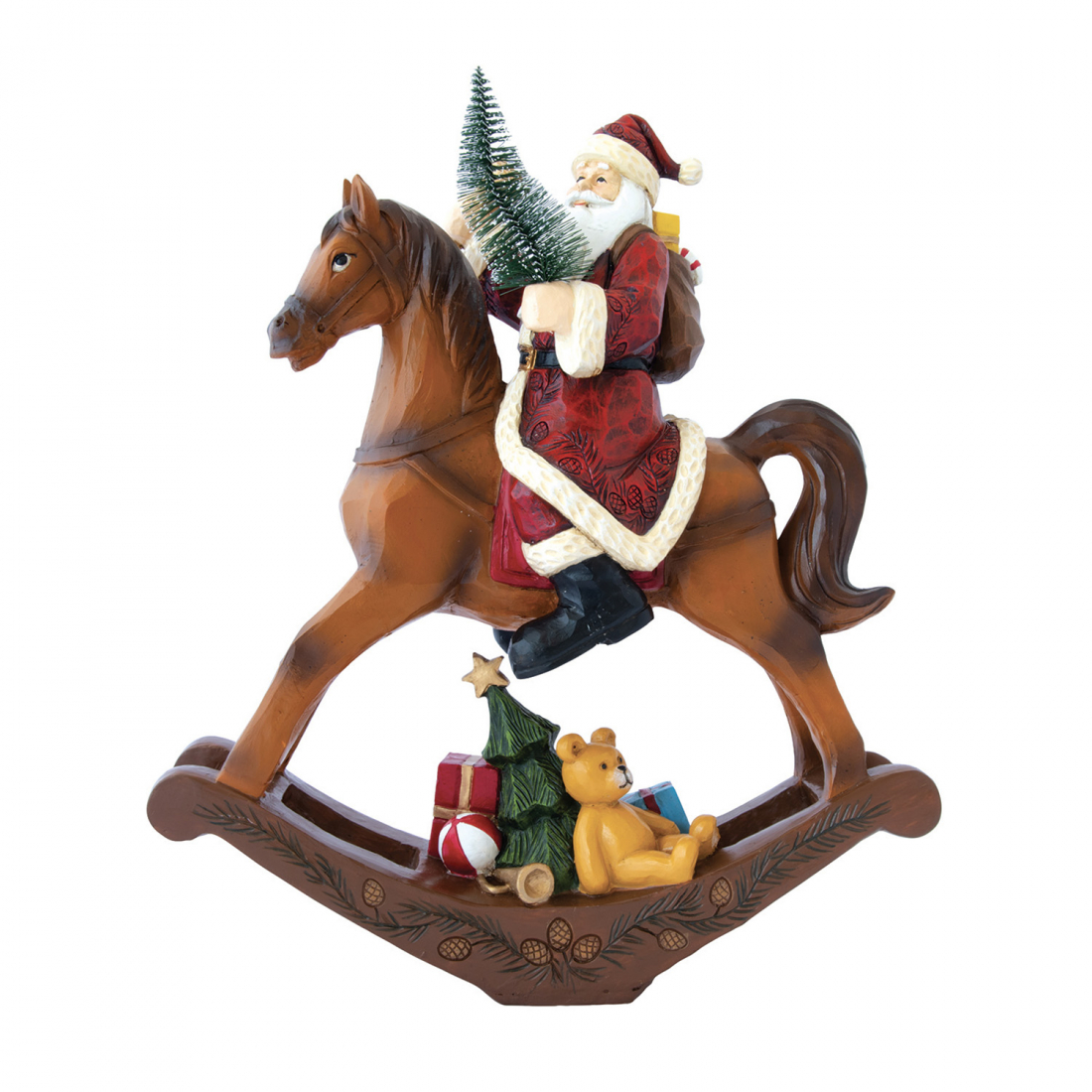 Polyresin Santa Claus On Rocking Horse Figurine Christmas Figurines