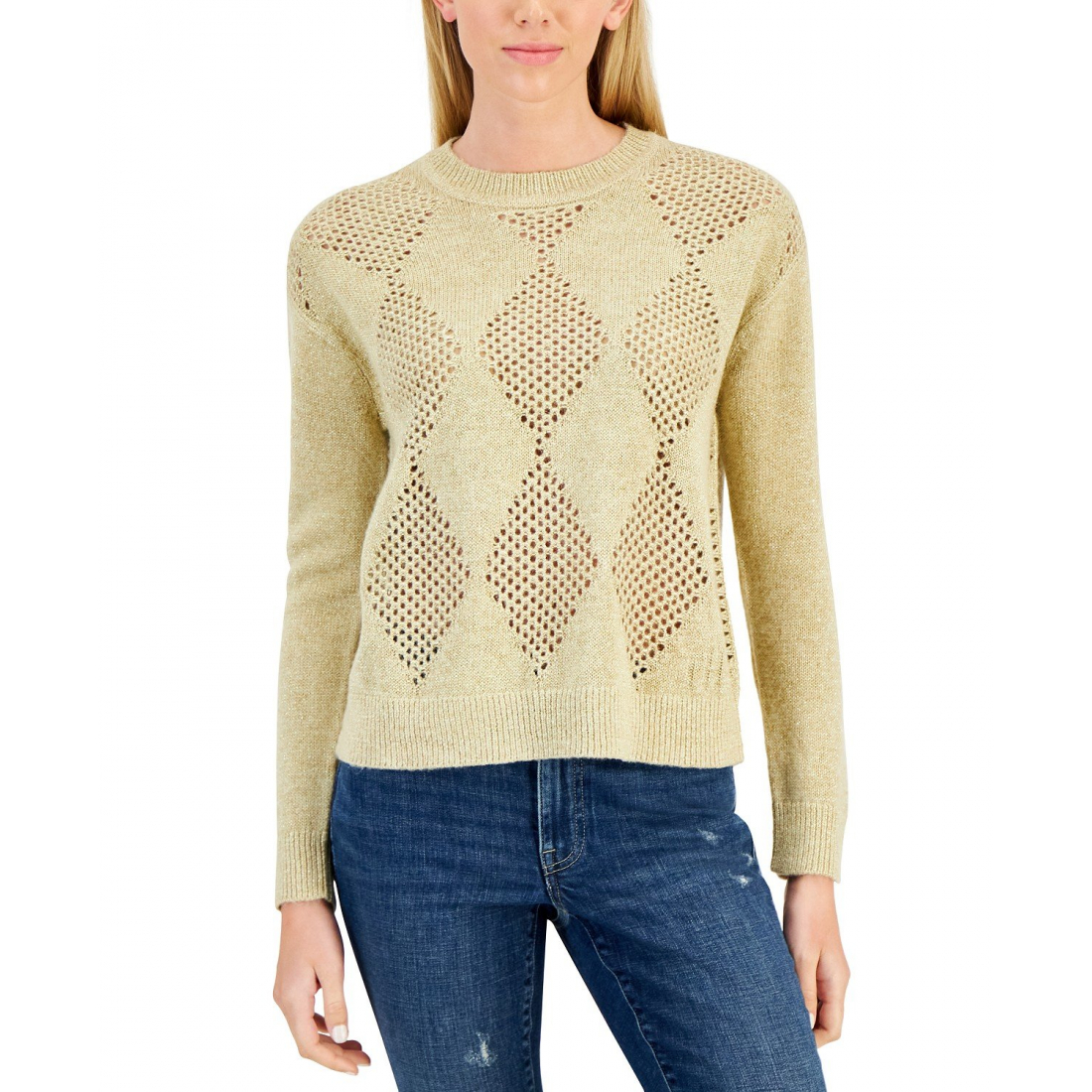 'Open-Stitch Argyle Metallic' Pullover für Damen