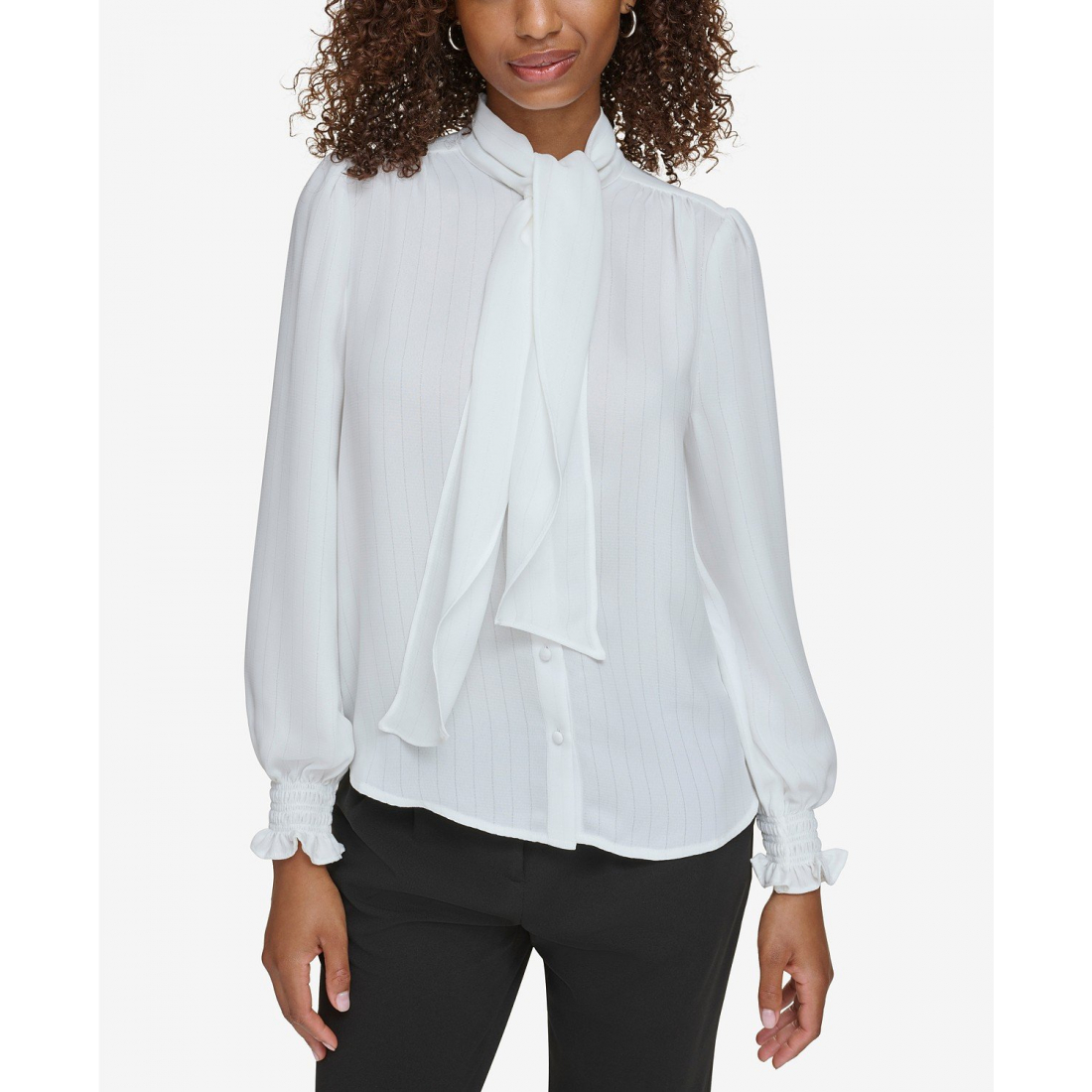 Women's 'Metallic Pinstripe' Long Sleeve Blouse