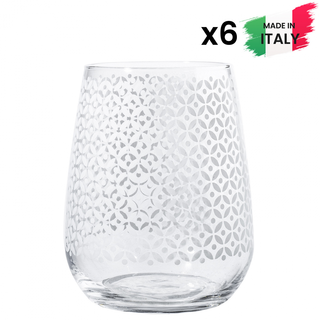 'Gelsomino Serigraphy' Water Glass Set - 350 ml, 6 Pieces