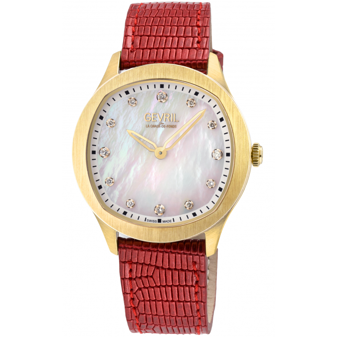 Women's Morcote Swiss Diamond, 316L SS/IPYG Case, White MOP, Genuine Italian Leather Watch