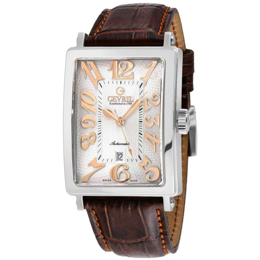 Men's Avenue of Americas Swiss Automatic Sellita SW200 White dial Brown Italian Leather Watch