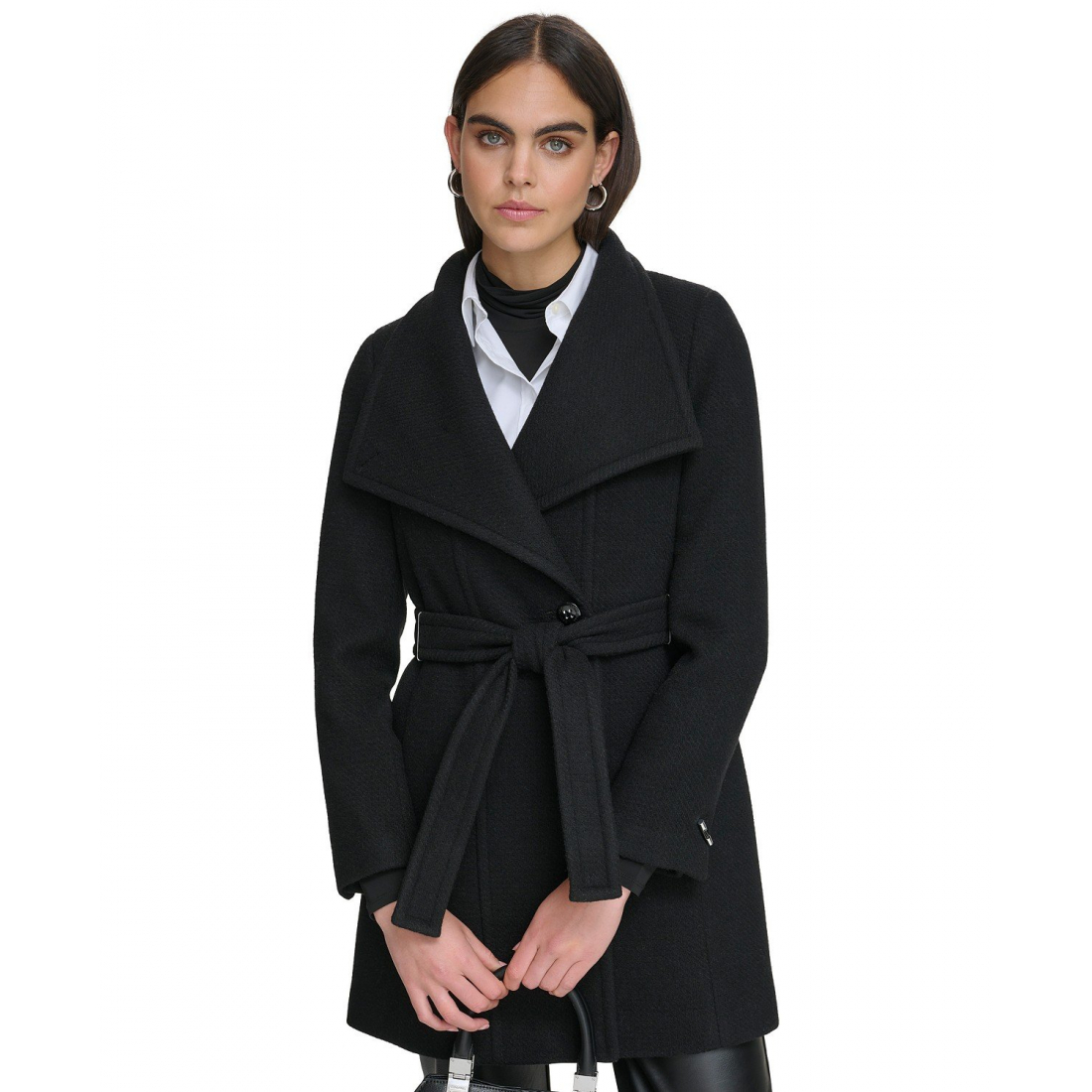 'Asymmetrical Belted Wrap Coat' pour Femmes