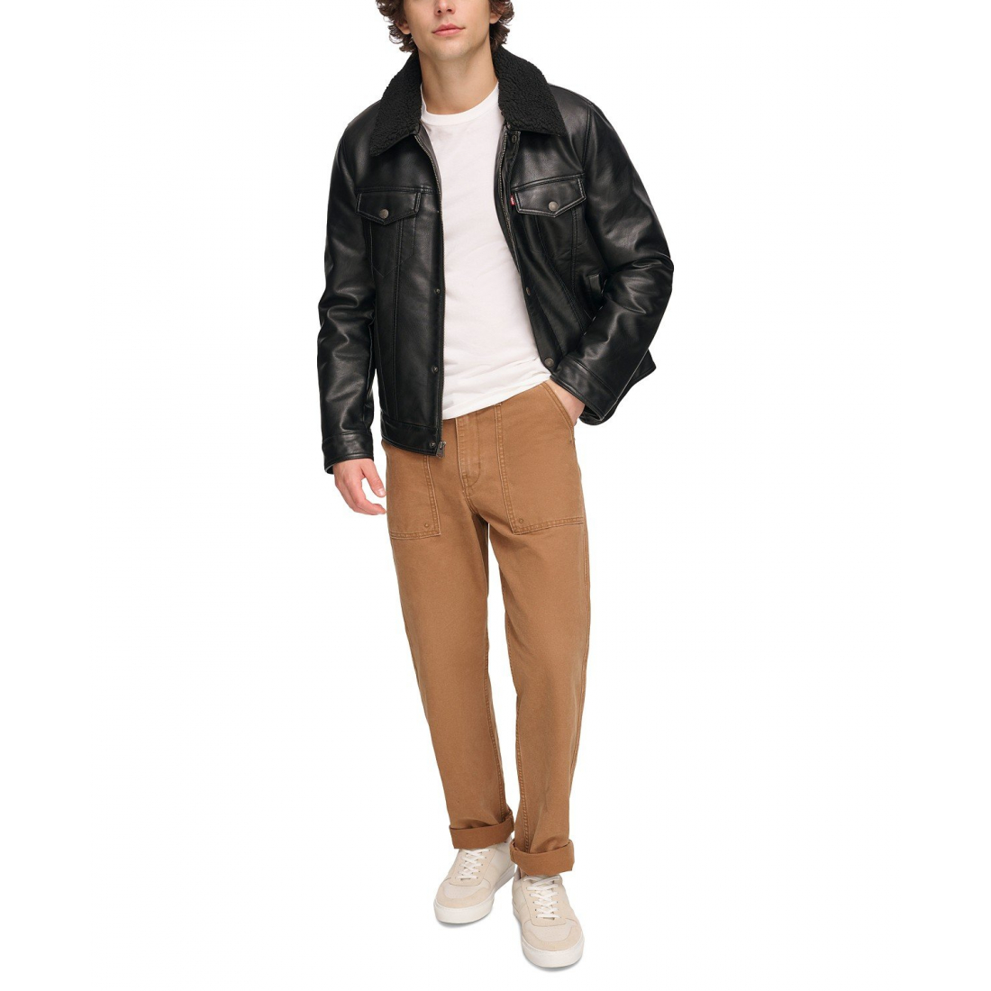 Men's 'Sherpa-Trim Faux-Leather' Trucker Jacket