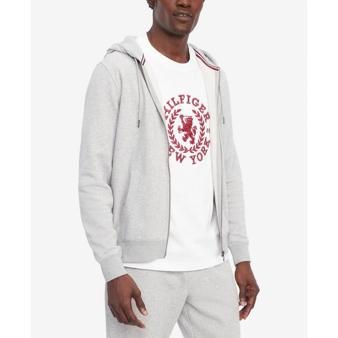 Long Sleeve Zip-Front Flag Logo Hoodie pour Hommes