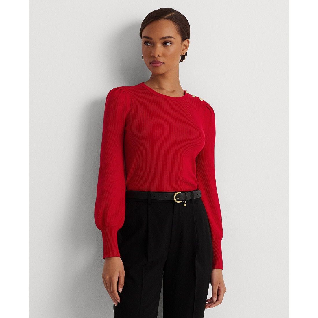 Pull 'Button-Trim Ribbed-Blend' pour Femmes