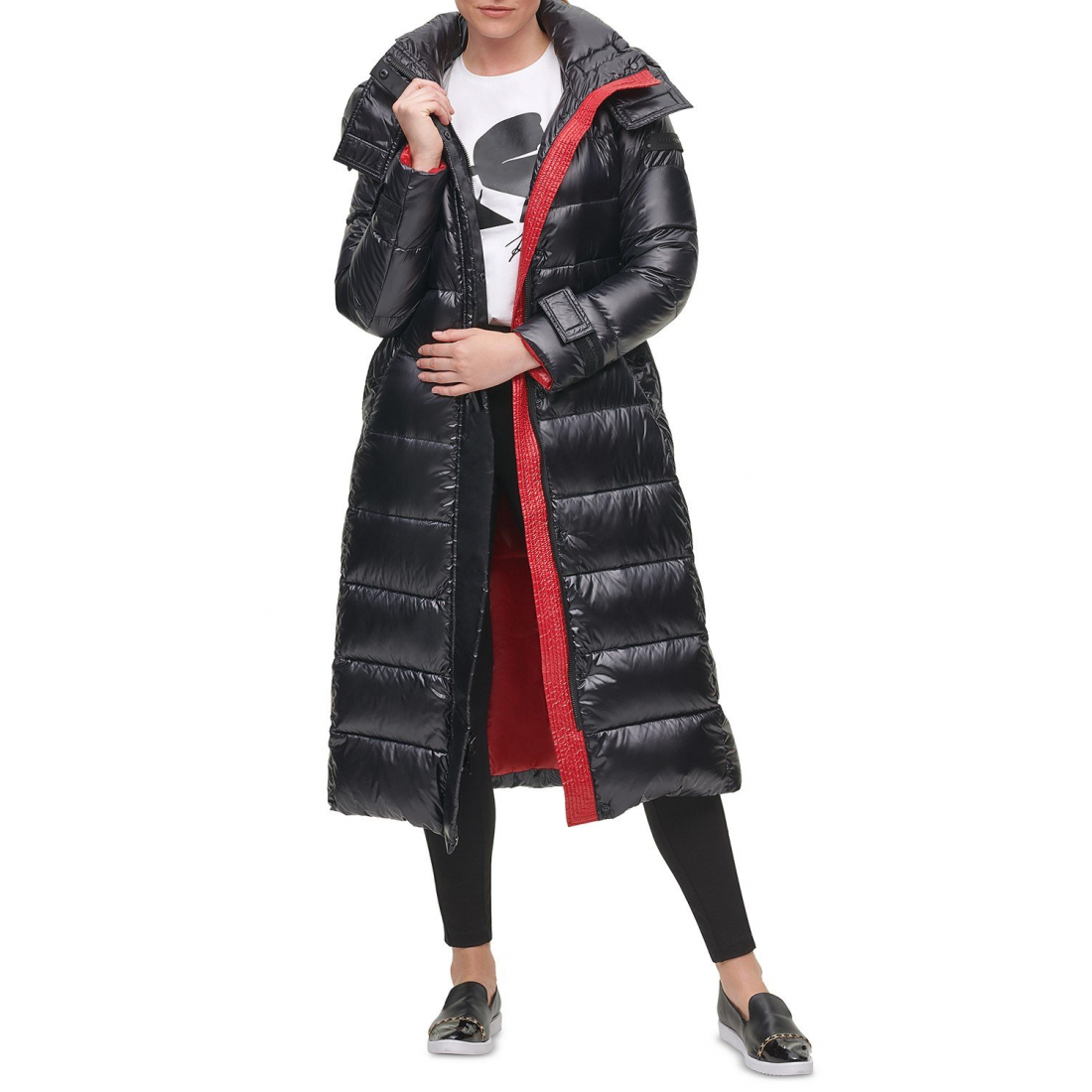 'Karl Lagerfeld Shine Hooded Belted Puffer Coat' pour Femmes