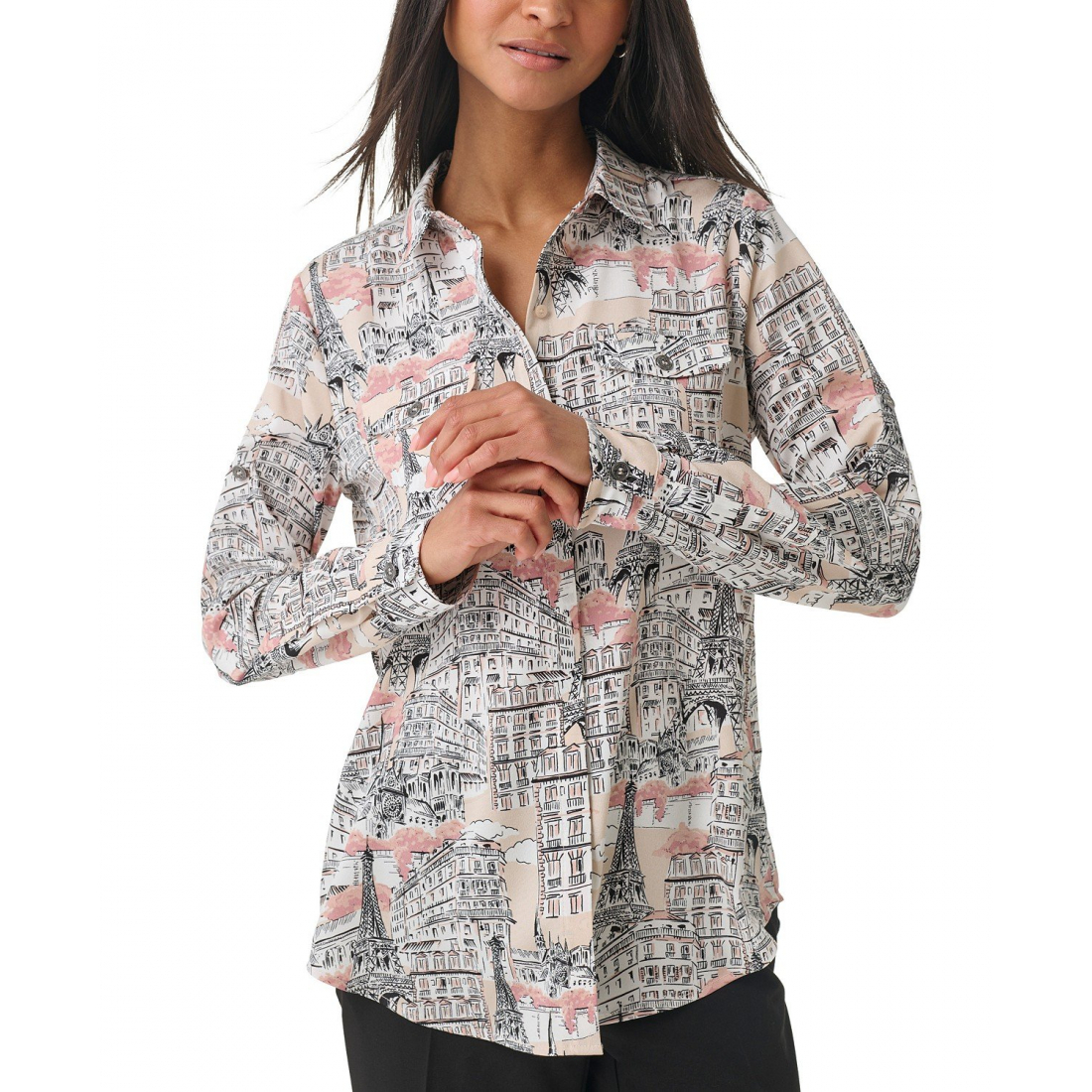 'Pocket-Front Whimsical' Langärmelige Bluse für Damen