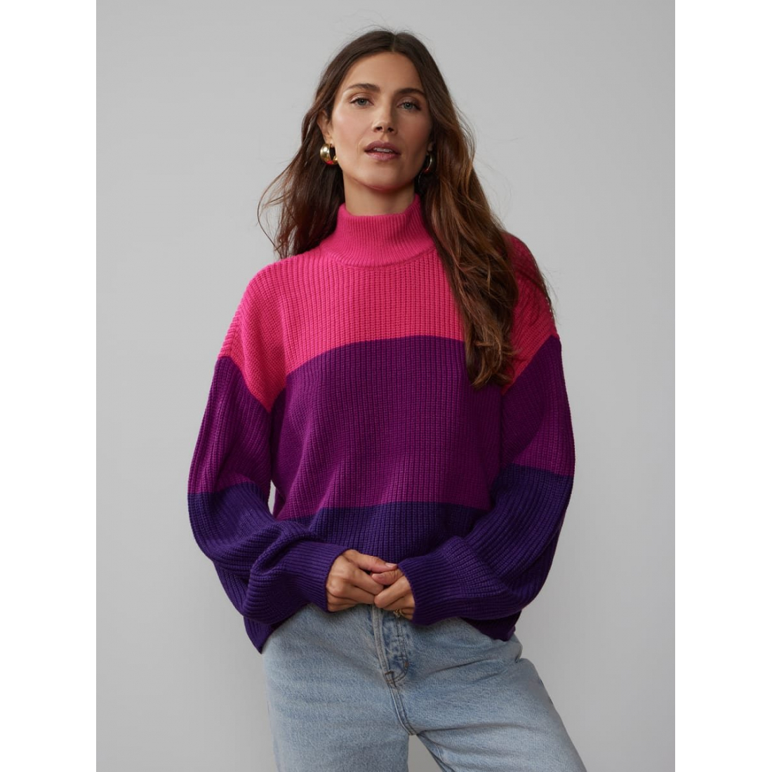 Women's 'Long Sleeve Colorblock' Turtleneck Sweater