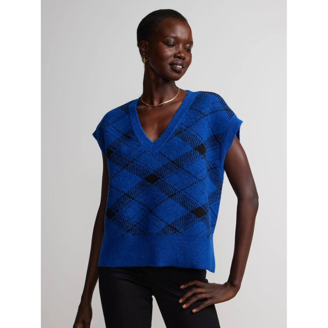 Women's 'Slouchy Plaid' Short-Sleeve Sweater