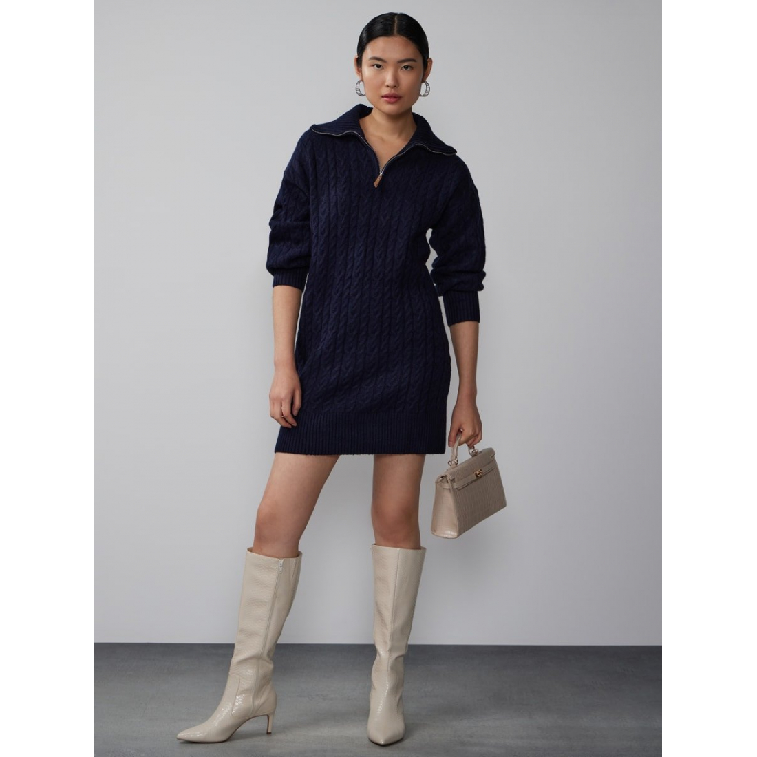 'Long Sleeve Cable Knit' Pullover-Kleid für Damen