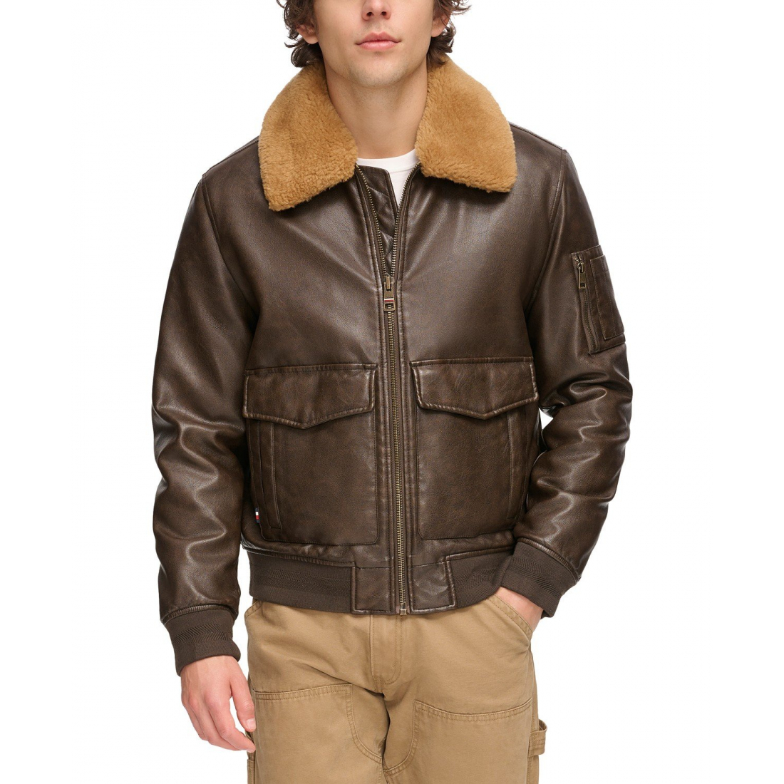 Faux-Fur-Trim Faux-Leather Bomber Jacket pour Hommes