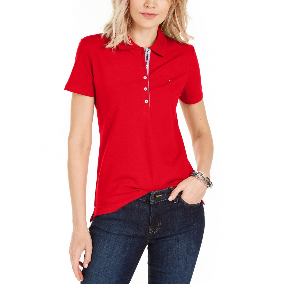 Solid Short-Sleeve Polo Top für Damen