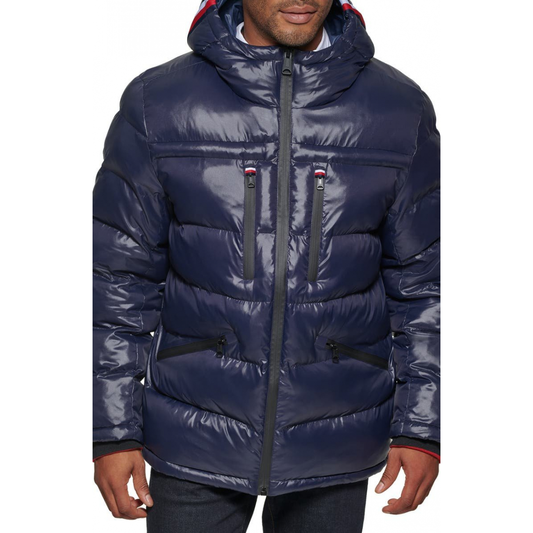 Pearlized Water Resistant Hooded Puffer Jacket für Herren